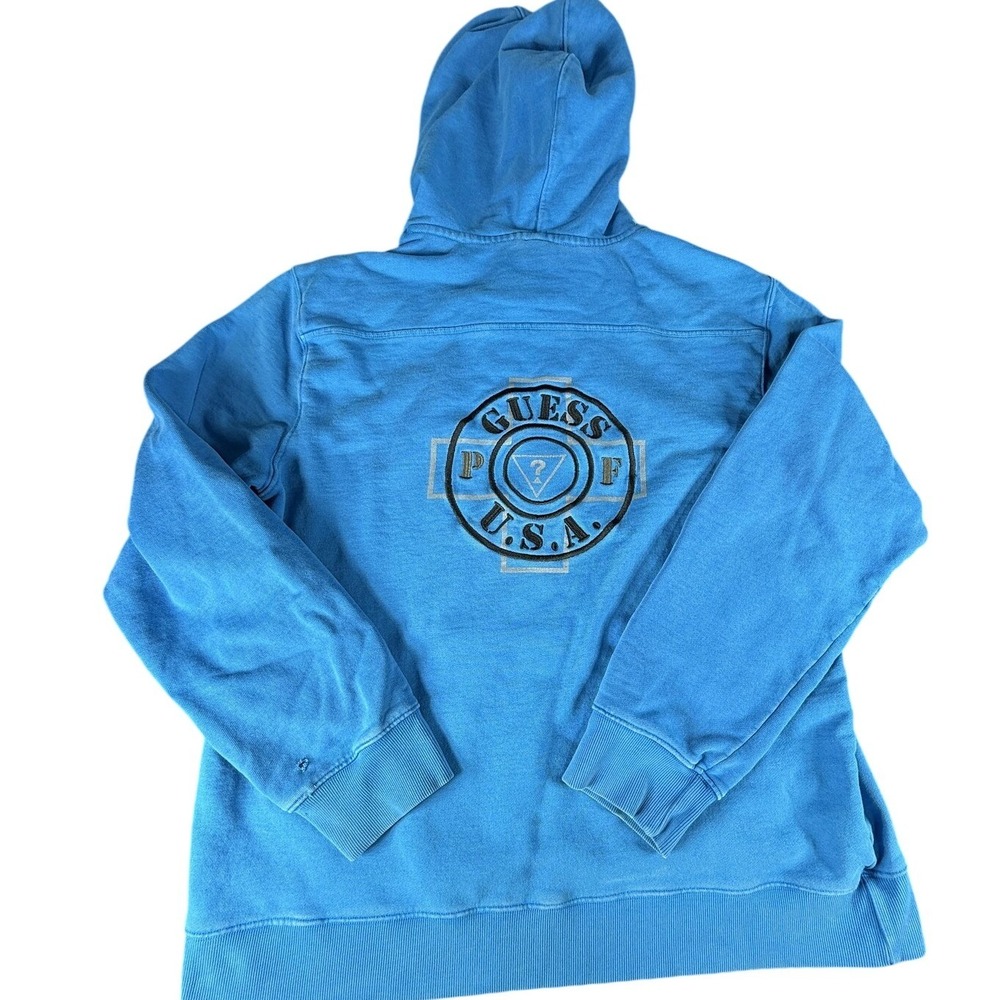 Guess Jean Hoodie XL Blue Washed Y2K Hype Streetwear Rare Faded Destressed